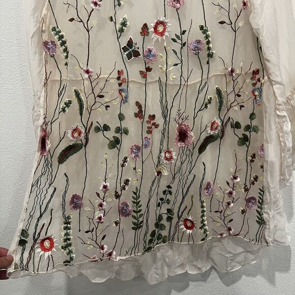 Moda Seta Italy Sheer Embroidered Blouse Sz Xl Fits Like An M Floral Fairy Cute - Picture 5 of 9